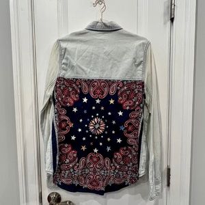 Free People Faded Denim Shirt w/ Embroidered Paisley Back